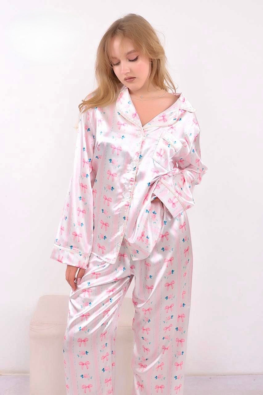 Satin Bows Pajama - Pink
