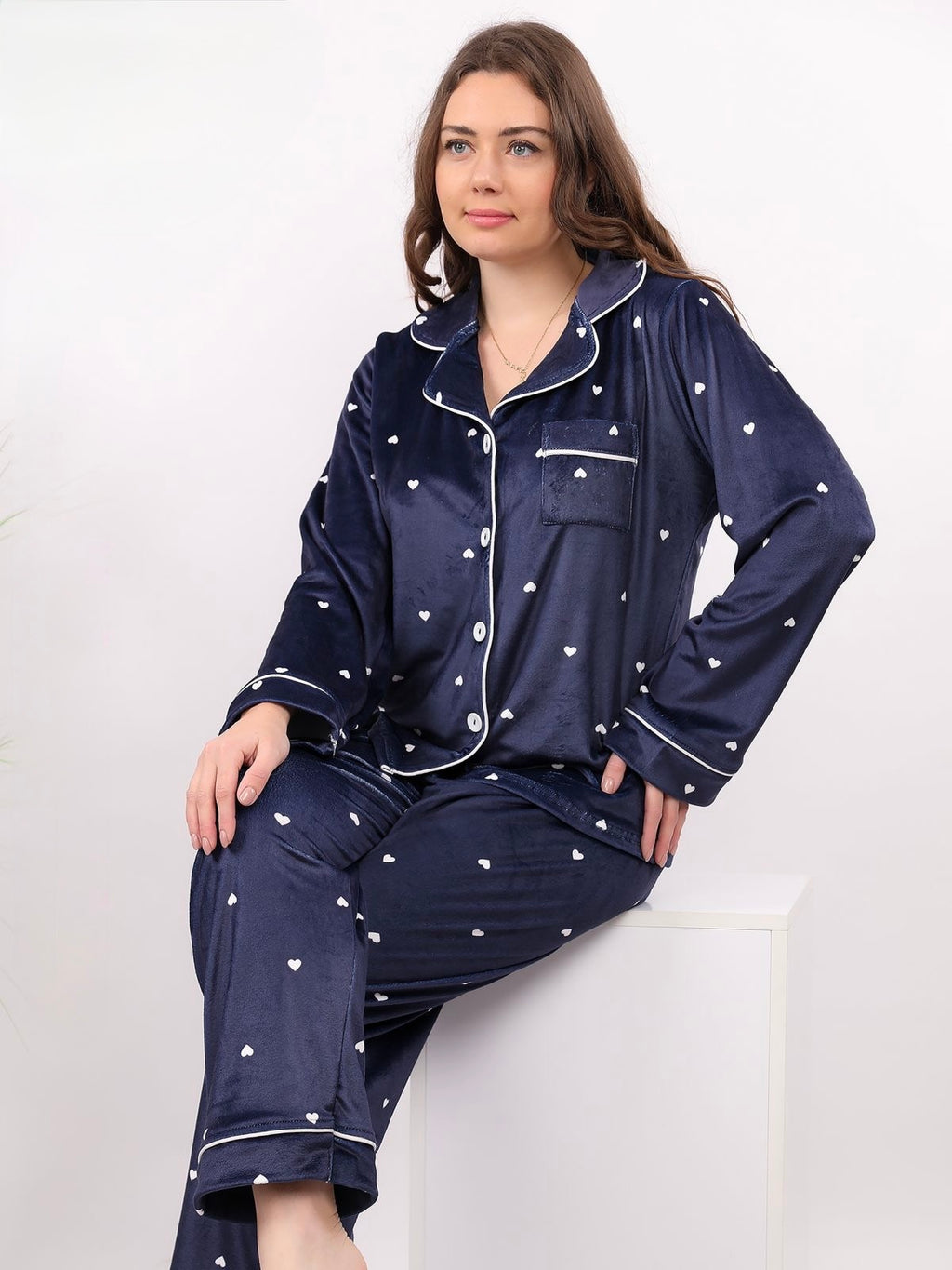 Cozy Hearts Pajama - Navy