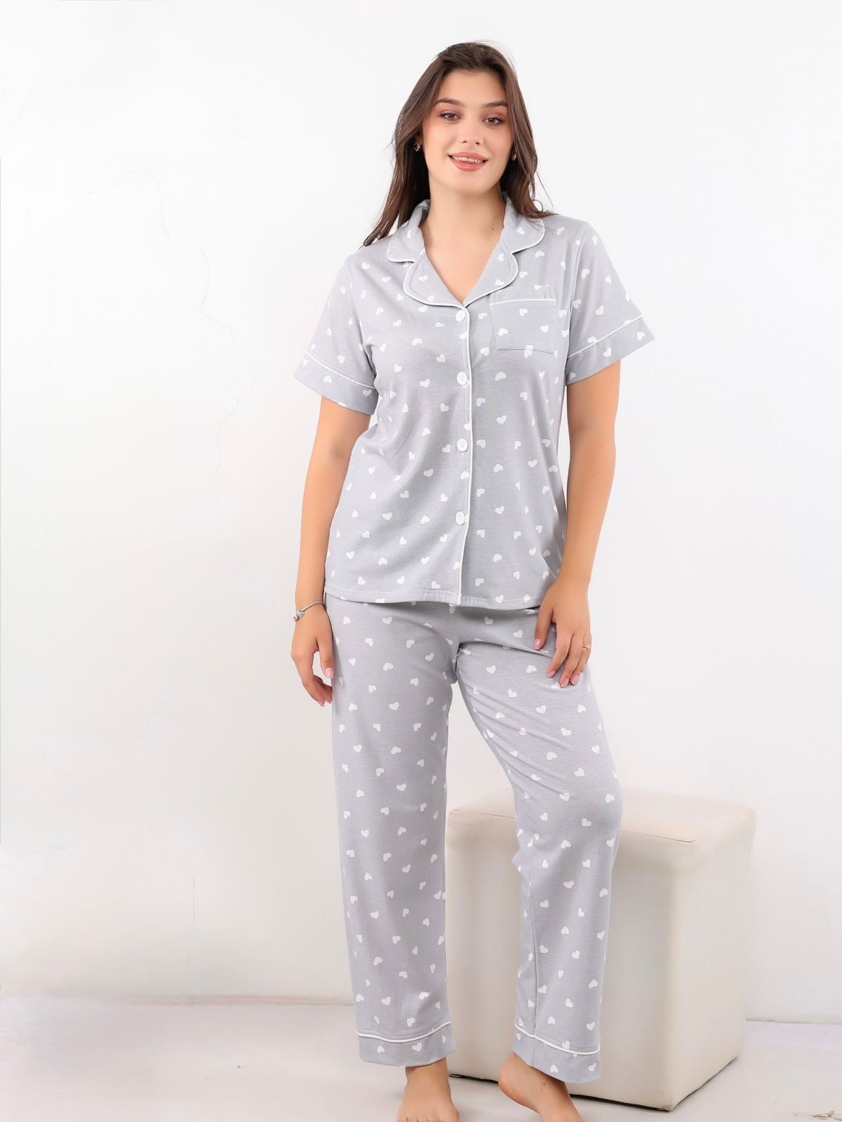 Soft Romance Pajama (Short Sleeve) - Grey
