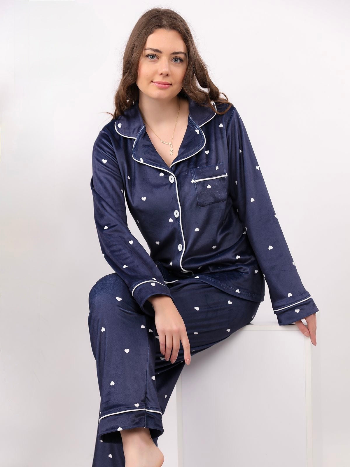 Cozy Hearts Pajama - Navy