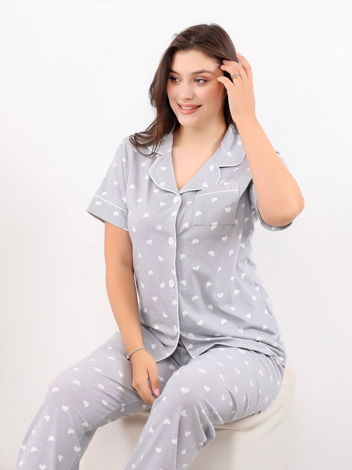 Soft Romance Pajama (Short Sleeve) - Grey