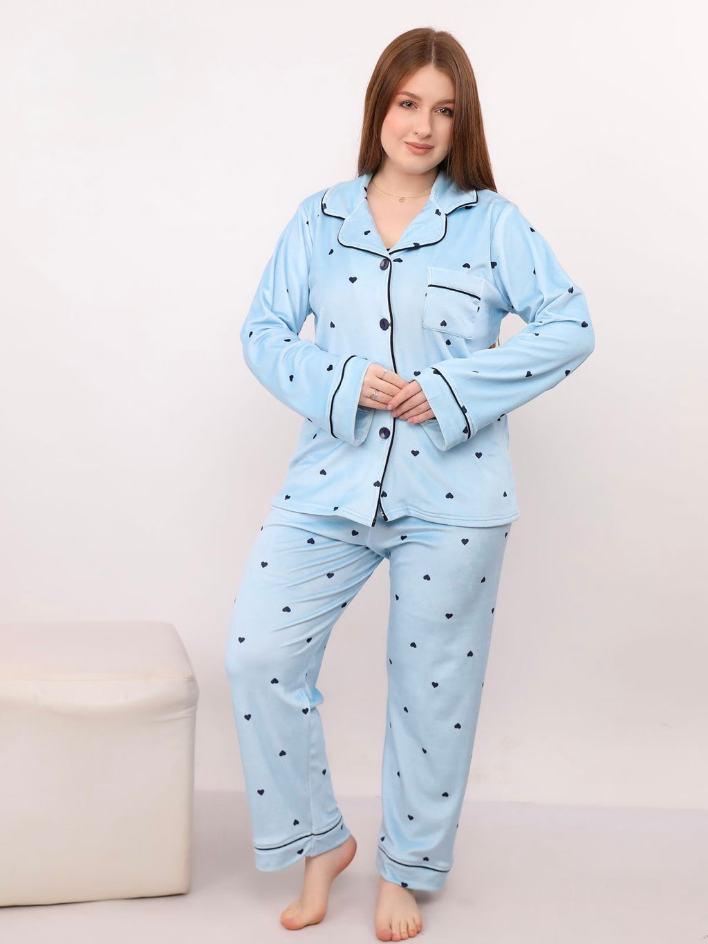 Cozy Hearts Pajama - Light blue