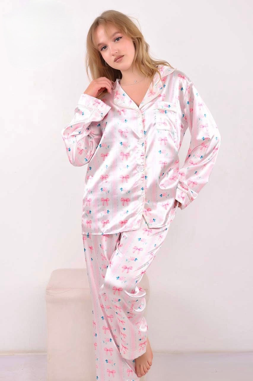 Satin Bows Pajama - Pink