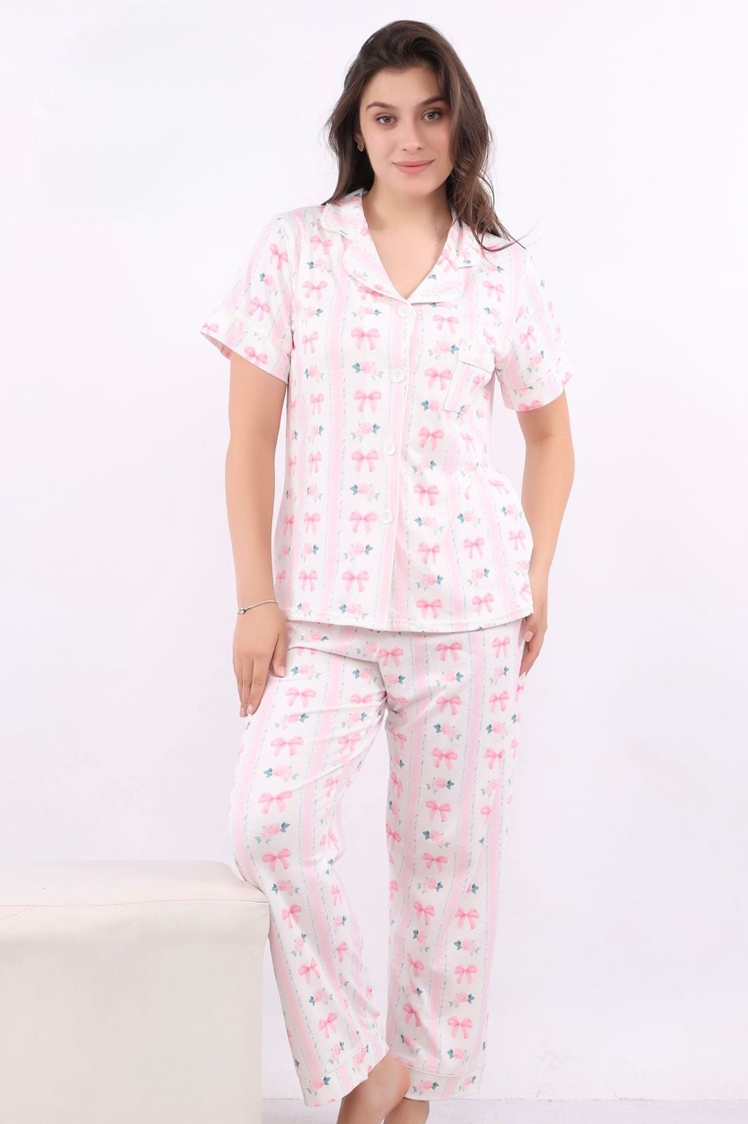 Blush Bows Cotton Pajama - Pink