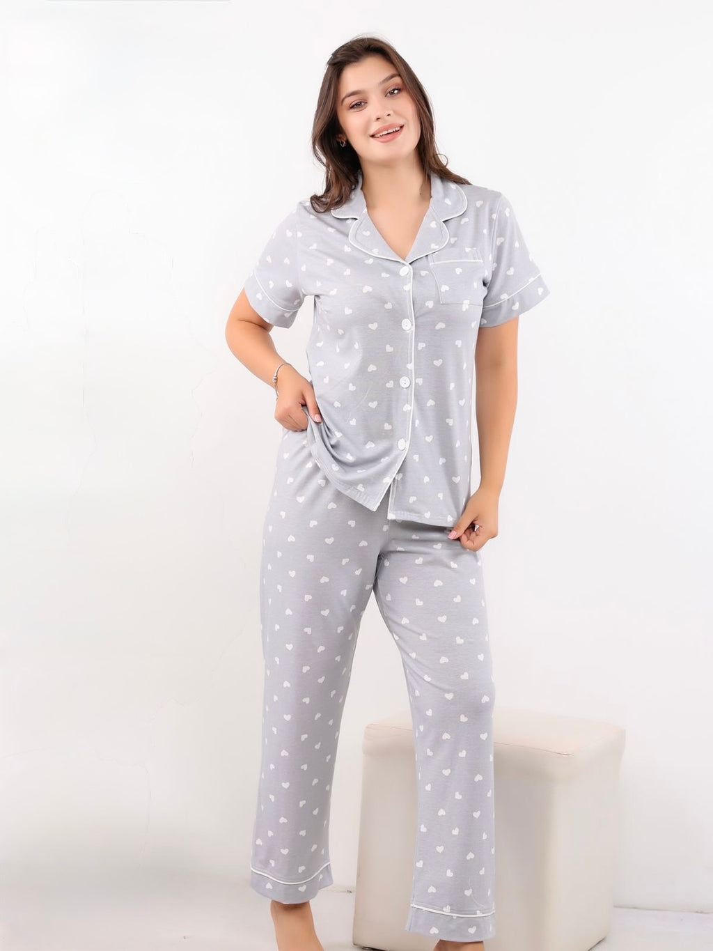 Soft Romance Pajama (Short Sleeve) - Grey