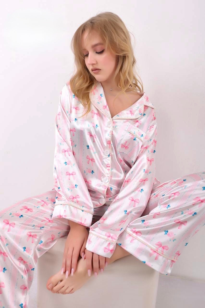 Satin Bows Pajama - Pink