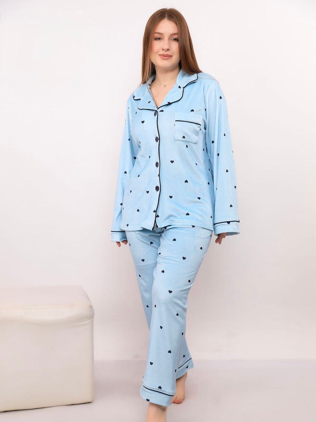 Cozy Hearts Pajama - Light blue