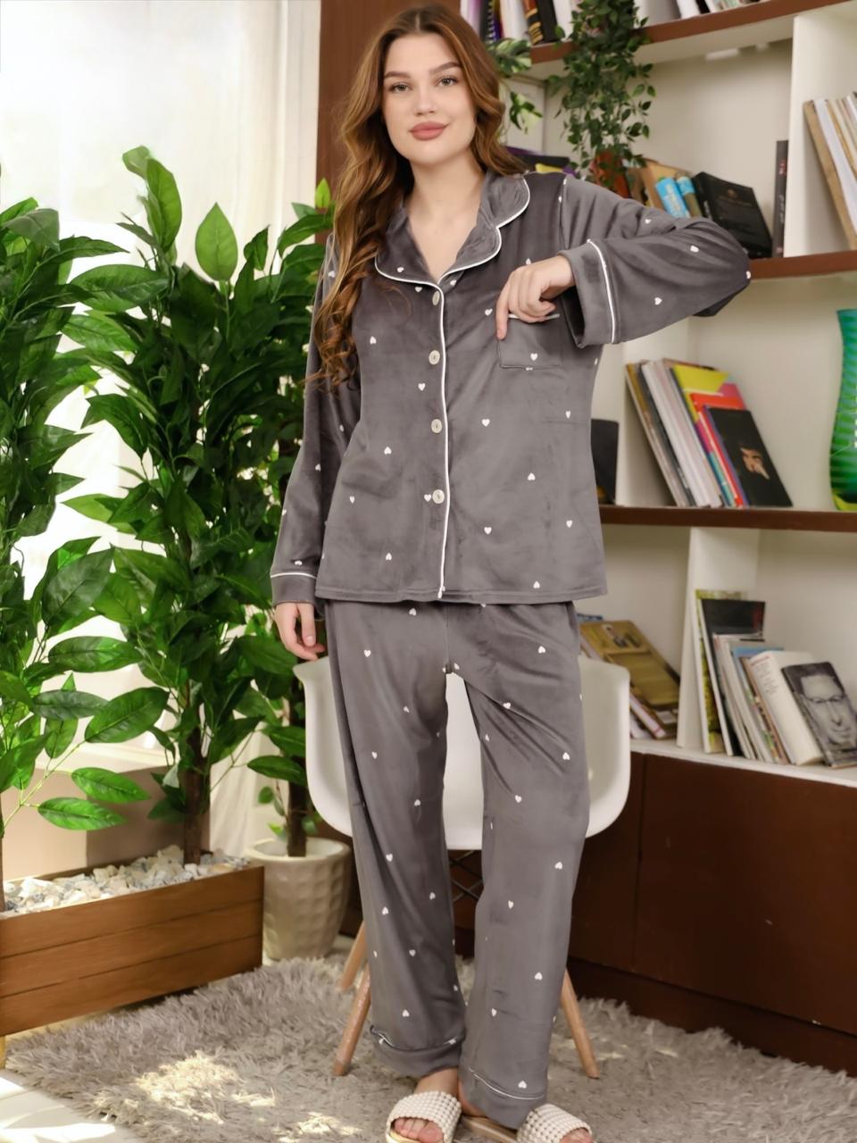 Cozy Hearts Pajama - Grey